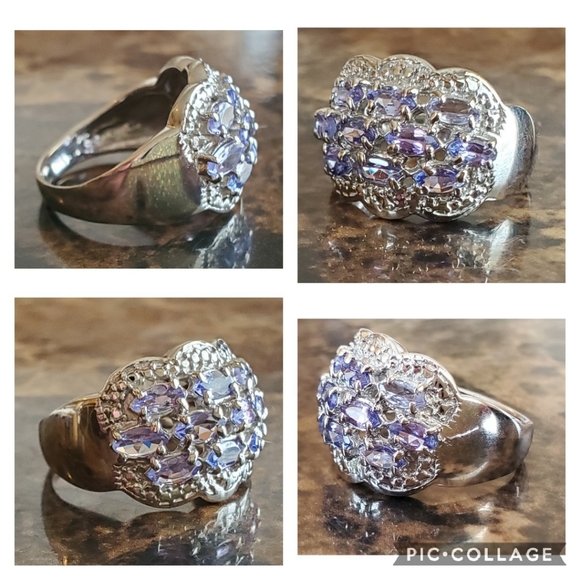 Genuine 5ct Tanzanite Cluster Ring Size 8 - Picture 6 of 7